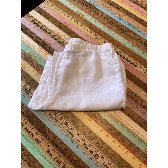 Hot Cotton M 100% Linen White Wide Leg Elastic Waist Pull On Pants Lagenlook - Picture 5 of 13
